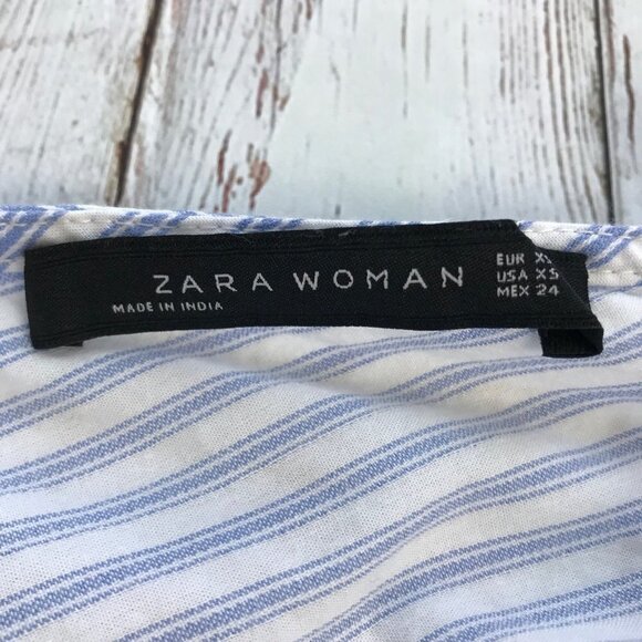 Zara Blue and White Striped Long-Sleeve Lace Detail Top Size X-Small - Picture 4 of 8